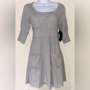 New vintage gray dress with 3/4 sleeves and pockets cotton dress cute dress